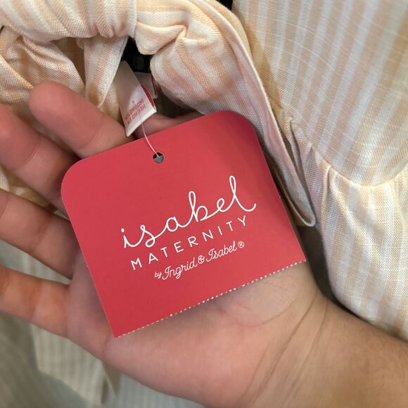 NWT Ingrid & Isabel Maternity Flutter Tank Top Tie Back White Peach Size Small - Picture 5 of 16